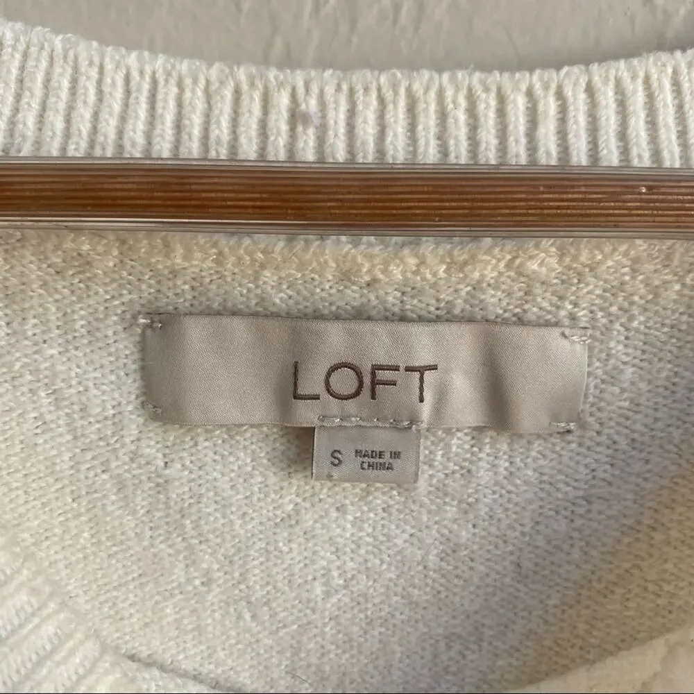 LOFT Cream Multicolor Stripe Wool‎ Blend Crewneck Sweater